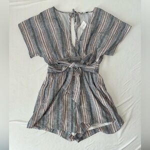 American Eagle Outfitters Striped Romper with Tie Waist